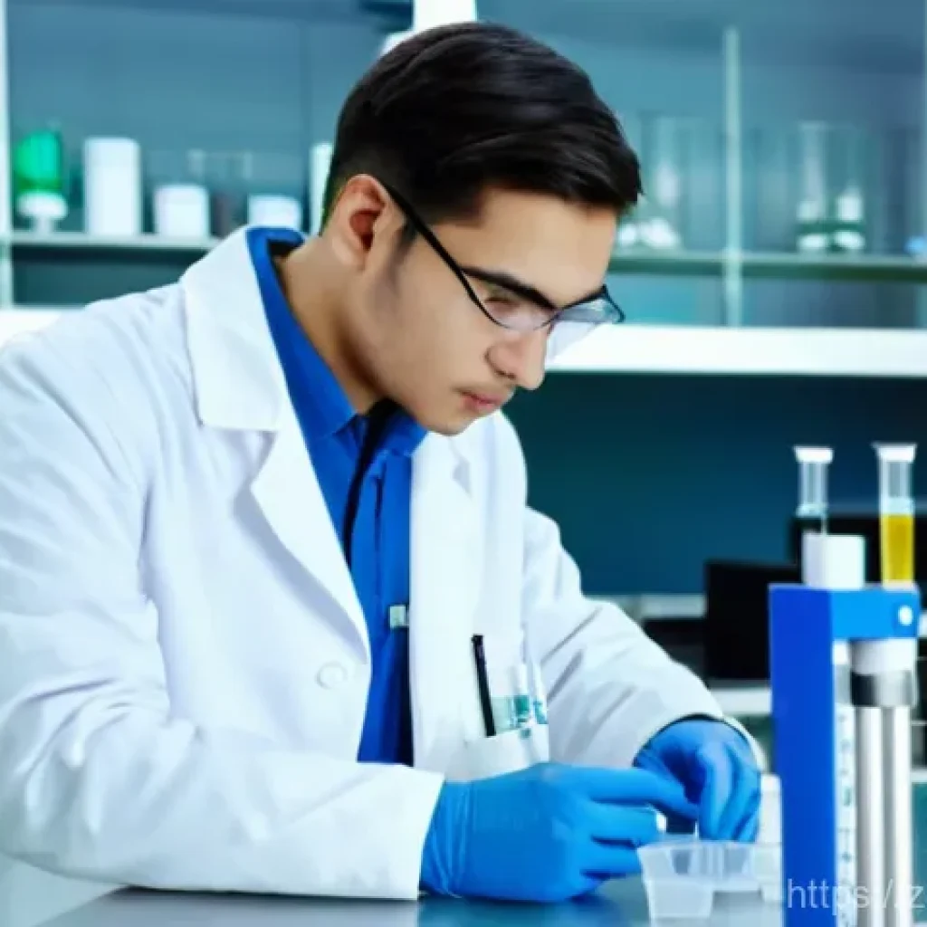 환경보건 실기 준비 사례 - **Prompt:** A focused environmental science student, an adult wearing a clean white lab coat over th...