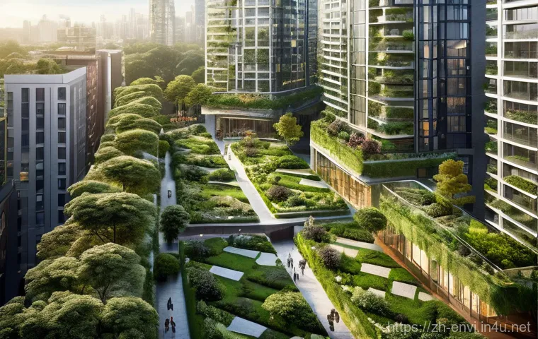 환경 직업군별 업무 사례 - **A Vibrant, Breathable Smart City:**
    A panoramic, high-angle shot of a futuristic, eco-friendly...