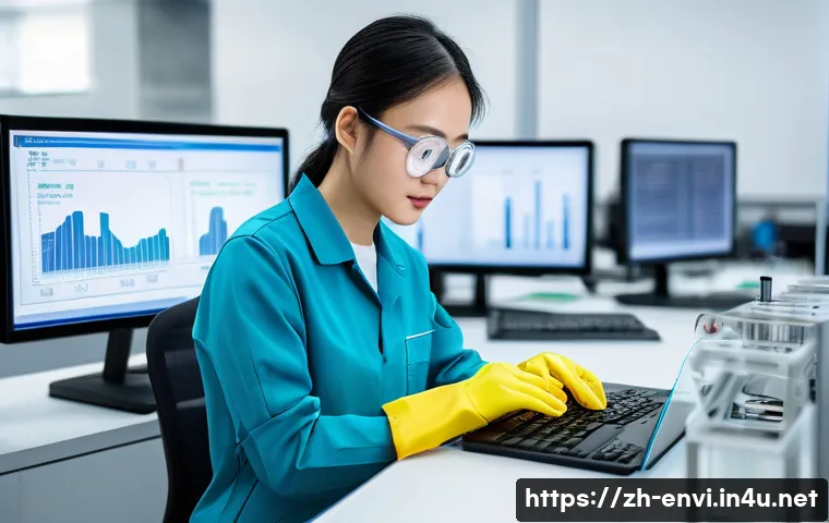 환경산업기사 실기시험 합격률 - A focused young Chinese professional in modern casual attire practicing environmental industry techn...