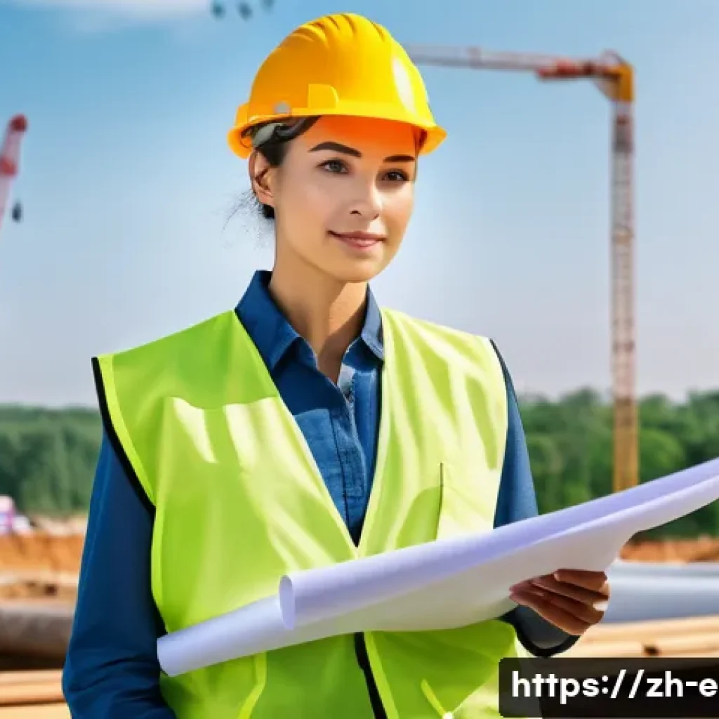 환경직 공무원 자격증 종류 - A professional environmental impact assessment engineer standing confidently at a construction site,...