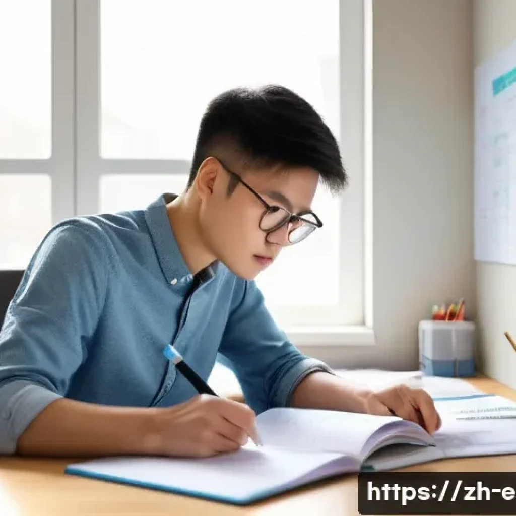 환경보건기사 필기시험 공부법 - A modern study room scene with a young Chinese adult focused on preparing for the Environmental Heal...