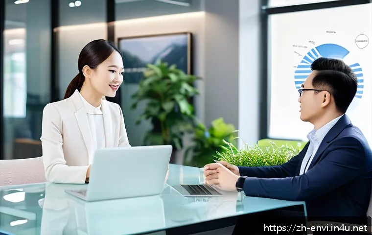 환경 분야의 연봉 협상 포인트 - A modern office scene showing a confident Chinese environmental industry professional negotiating sa...