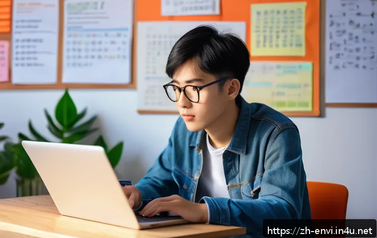 환경기술사 시험 공부 노하우 - A modern study room scene featuring a young adult Chinese student with short black hair wearing casu...