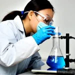 환경기술 실기 도구 활용법 - Photorealistic environmental technology laboratory training scene, a technician in protective covera...