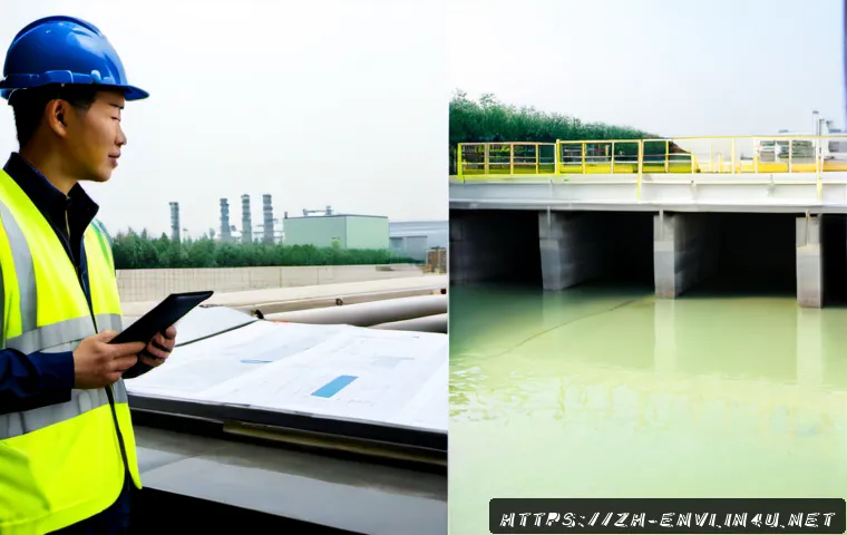 환경산업기사와 환경기사 차이 - Photorealistic split-scene comparison in a clean modern workspace: on the left, an environmental ind...