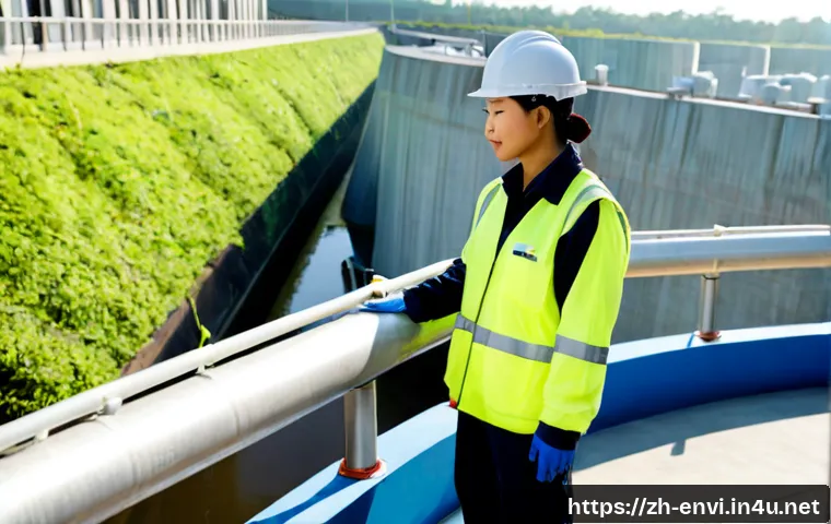 환경기술사 자격증 추천 이유 - Photorealistic environmental engineer in professional safety attire reviewing a clean water treatmen...