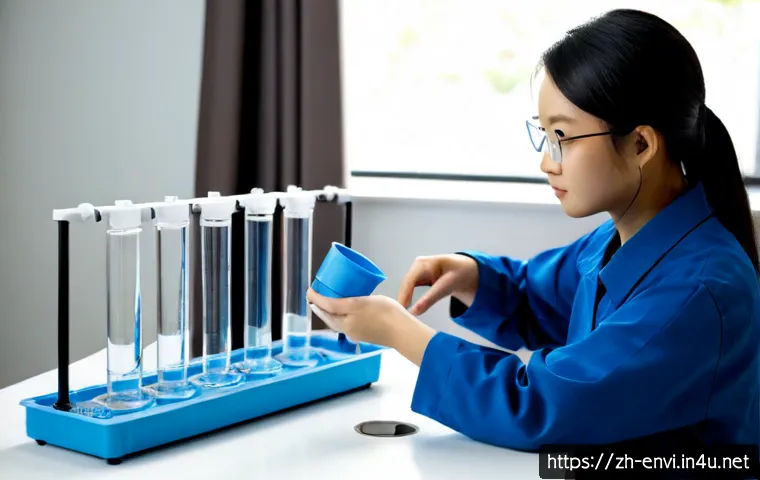 환경공학 이론 기초 - Photorealistic environmental engineering laboratory scene, a young engineer in clean safety glasses ...